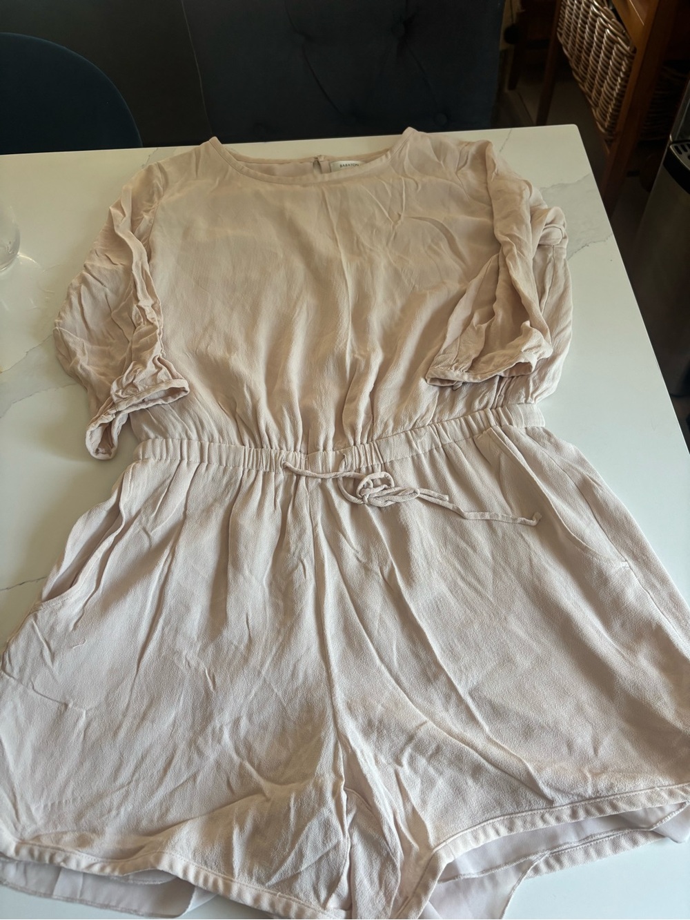 Aritzia Babaton Keagan Crepe Romper w/ Tie Waist - Cream